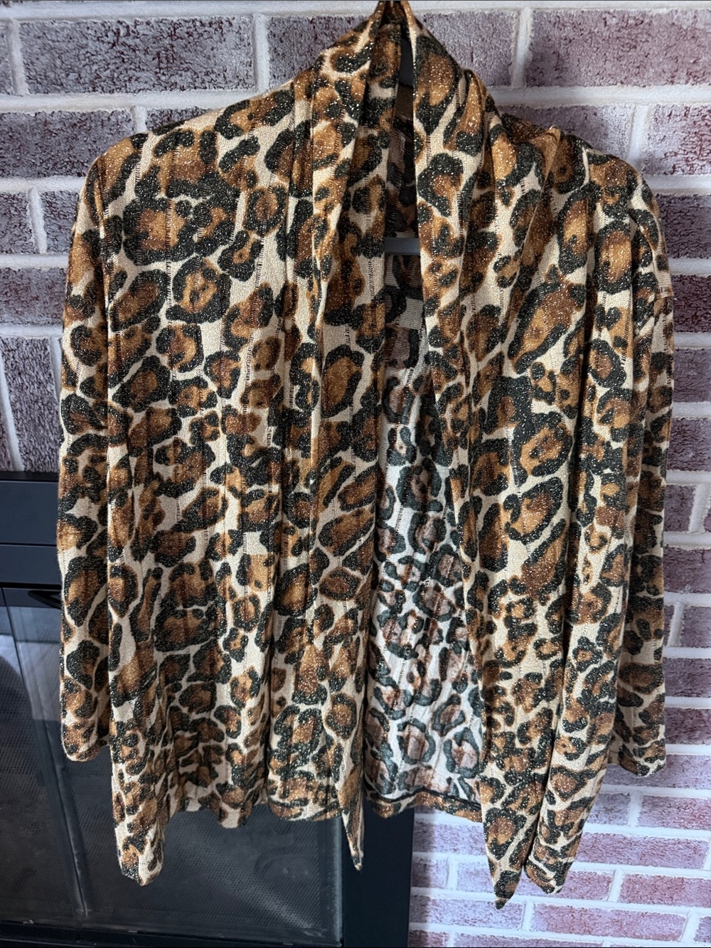 Ruby Rd. Leopard Print Open Front Cardigan in Brown and Cream